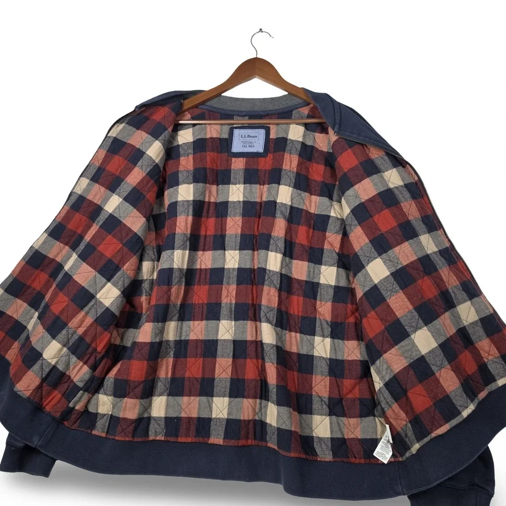 L.L. Bean Mens XXL Reg Navy Blue Flannel Lined Bomber Full Zip Jacket 500548